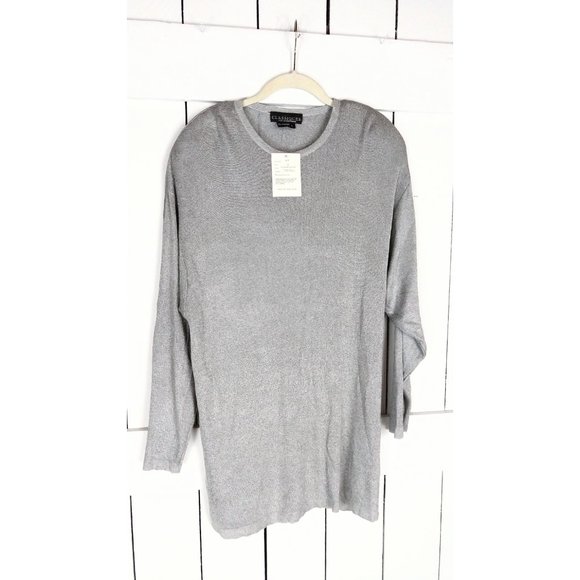 Vintage Classiques silver grey long sleeve slinky pullover ribbed tunic top larg - Picture 5 of 5